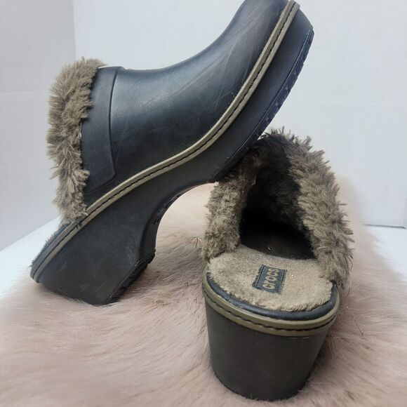 Crocs Cobbler Eva Fur Lined Clog Mule Heels Split Toe Black Women’s 8 - Picture 5 of 10